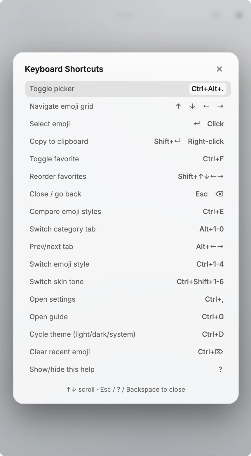 Shortcut help overlay